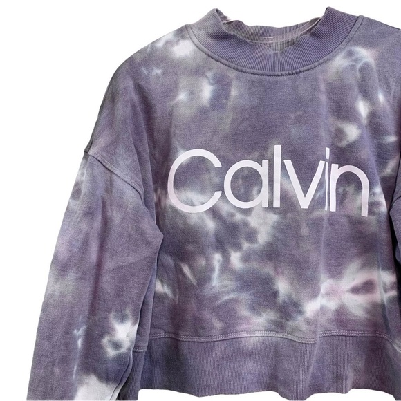 Calvin Klein Performance Tie Dye Cropped Sweatshirt Athleisure Gray White Size M - Picture 3 of 6